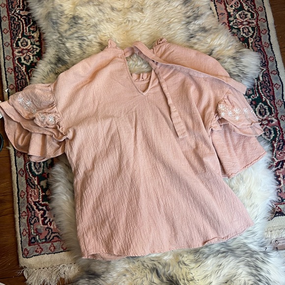 Listicle Womens Babydoll Top Size Medium Pink Short Sleeve Pullover Tie Blouse - Picture 4 of 4